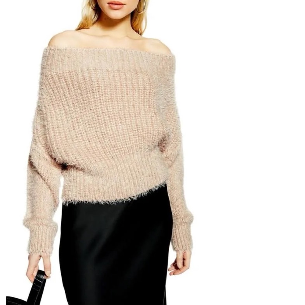 Topshop fluffy off the shoulder sweater
